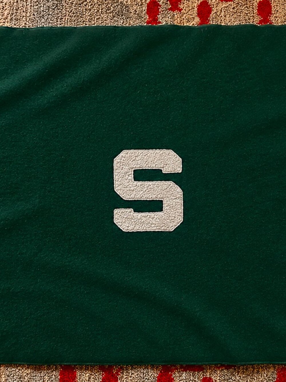 EXC! VINTAGE Green White Wool SPARTAN SPARTY Michigan State STADIUM BLANKET